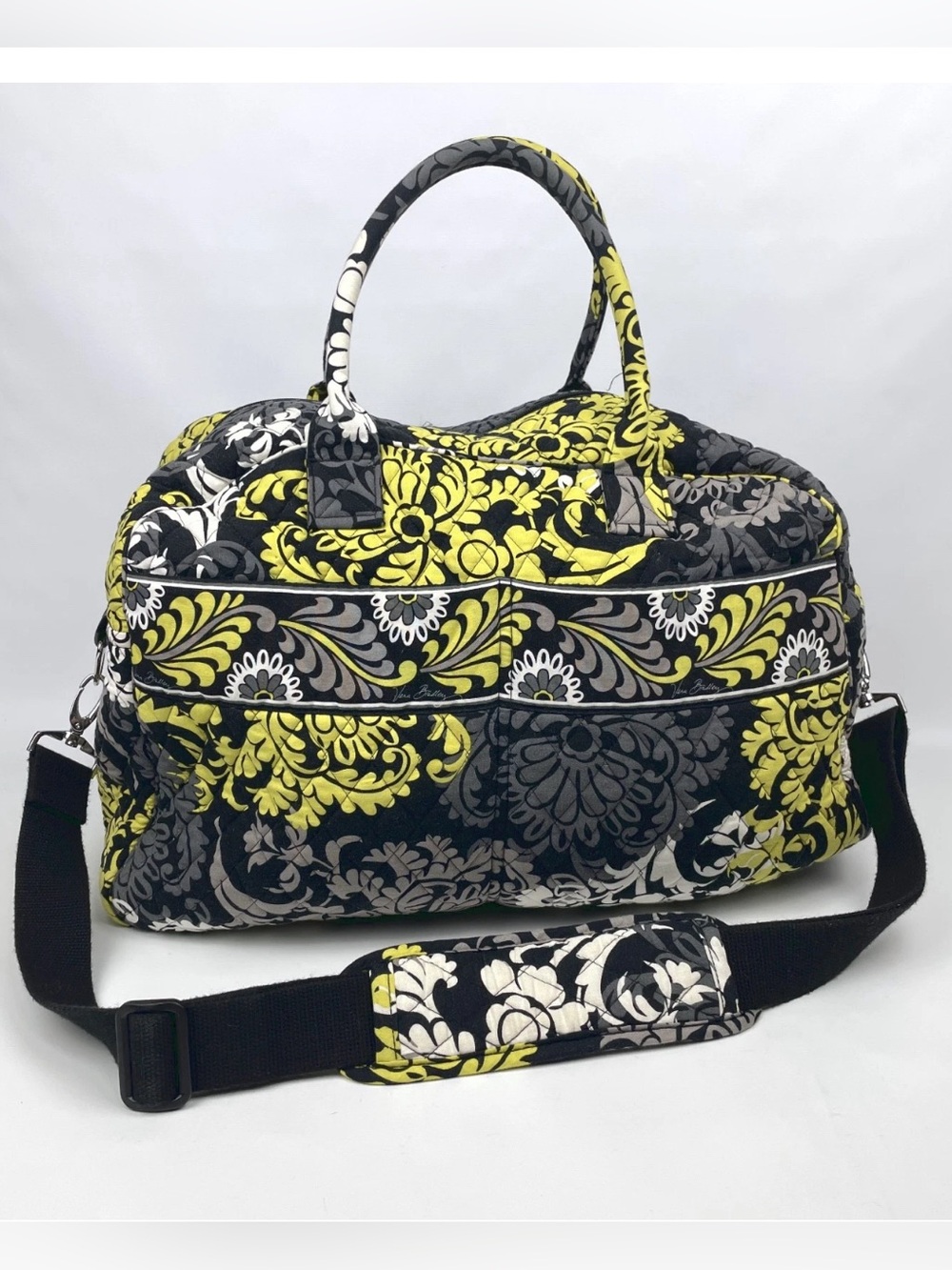 Vera Bradley Baroque Large 21” Travel Duffel Bag Tote Floral Damask Black Yellow